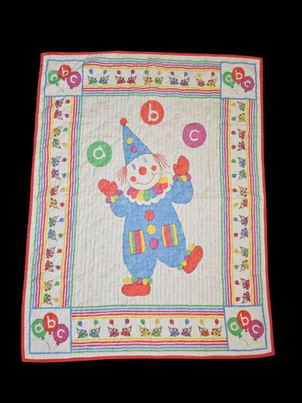 VTG Baby Quilt Blanket Circus‎ Clown Juggling ABCs Multi-color 33 X 43 In